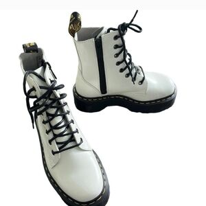 Dr. Martens Jadon Smooth White Combat Boots with Black Laces